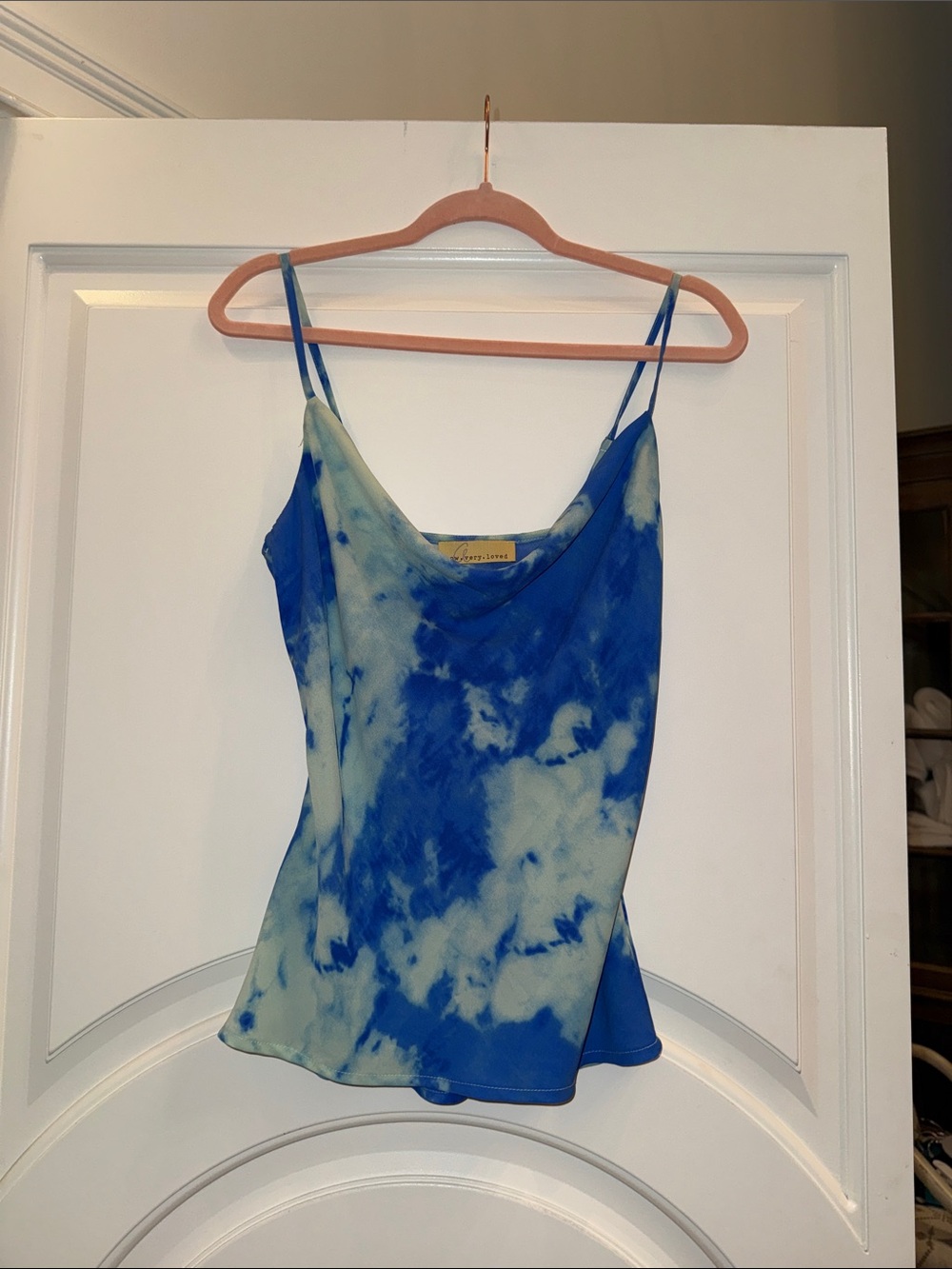 Blue Tie-Dye Cowl Neck Satin Cami